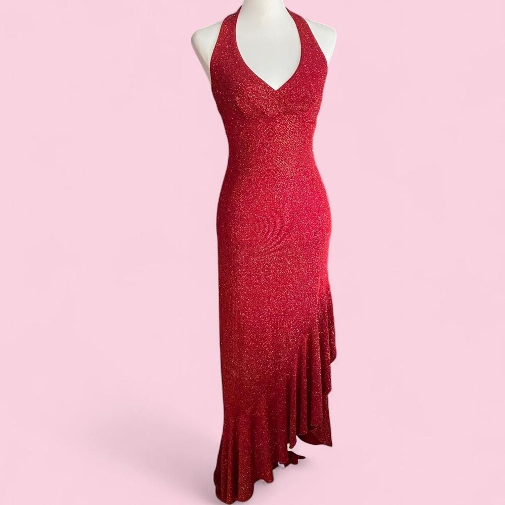 Vintage 90s Deadstock City Triangles Halter NWT Sparkle Maxi Dress